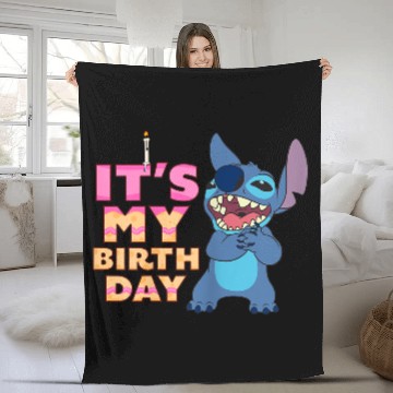Discover Disney Lilo Stitch It's My Birthday Happy Text Stack Baseball Tees Fleece Blankets