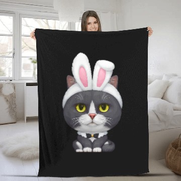 Discover black cats Paws Black White Cat in the Easter Bunny Costume Fleece Blankets