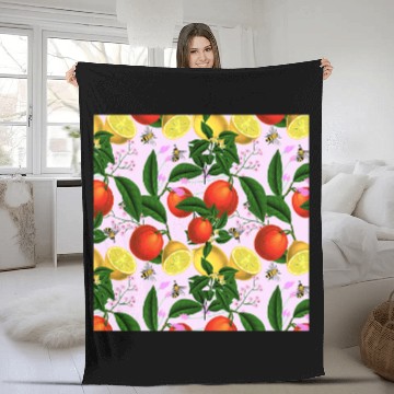 Discover Bee Beekeeping Summer citrus oranges bees lemon fruit pattern Beekeeper Fleece Blankets