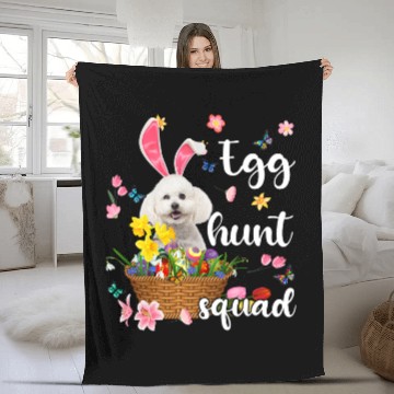 Discover Dog Bichon Frise Happy Easter Day Easter Colorful Egg Hunt Fleece Blankets