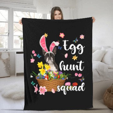 Discover Dog Boston Terrier Happy Easter Day Easter Colorful Egg Hunt Fleece Blankets
