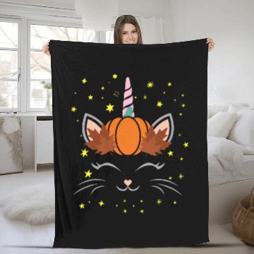 Discover Cat Paws Cat Face Pumpkin Autumn Leaf Fall Fleece Blankets