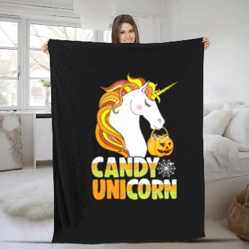 Discover Unicorns candy corn horn pumpkin Fleece Blankets
