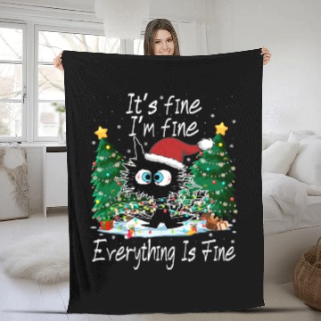 Discover black cats Paws Its Fine Im Fine Everything Is Fine Christmas 2 Fleece Blankets