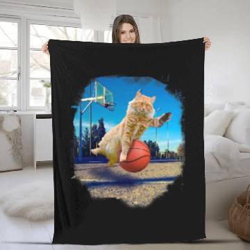 Discover Cat Paws Basketball Lover Maine Coon Cat Playing Fleece Blankets