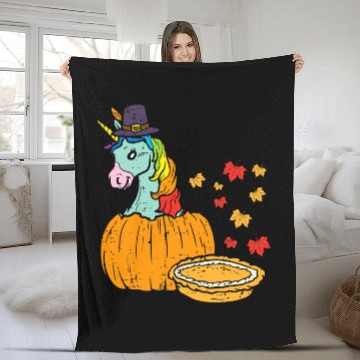 Discover Unicorns Cute Unicorns vintages Rainbow Pumpkin Cakes Fall Maple Leaves Fleece Blankets