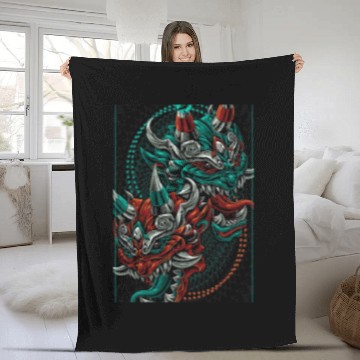 Discover Dragon Animals Dragons Two headed twin devil japanese dragon asian inspired Fleece Blankets
