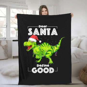 Discover Dinosaur Dino Dear Santa Define Good Christmas Lights Tree Rex Fleece Blankets