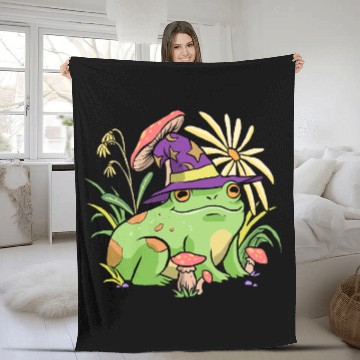 Discover Frog Gift Cottagecore Aesthetic Mushroom Wizard Hat Frog Toad Fleece Blankets