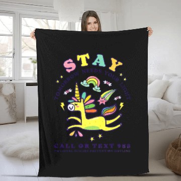 Discover Unicorns Stay Tomorrow Needs You Light 988 Unicorns suicides Prevention Fleece Blankets