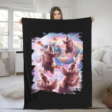 Discover Sloth Gift Space Cat Sloth Llama Riding Rainbow Laser Eyes Fleece Blankets