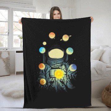 Discover Astronauts Juggling Planets Outer Space Stars Man Funny Fleece Blankets