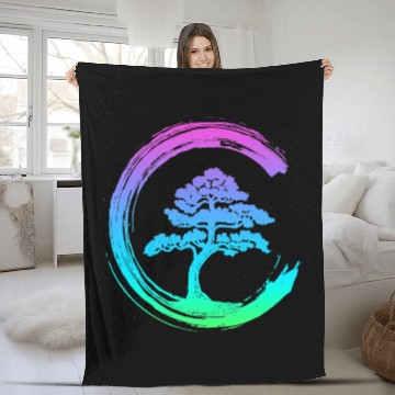Discover Bonsai Tree Enso Circle Calligraphy Art for Meditation Fleece Blankets