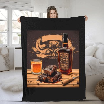 Discover BBQ Barbeque Whisky Bourbon Grilled Meat Drinking Grill Fleece Blankets