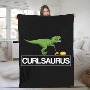 Discover Dinosaur Dino Curlsaurus Curling Saurus Dinosaur Winter Sports Lover Fleece Blankets