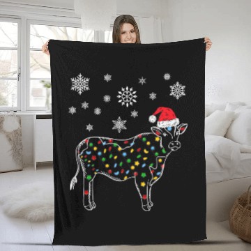 Discover Cattle Cow Christmas Light Tree xmass Snow Lover 4 Fleece Blankets
