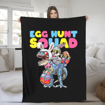 Discover Dinosaur Dino Funny Egg Hunt Squad Easter Bunny Dinosaur Fleece Blankets