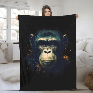 Discover Chimpanzee Monkey Portrait Fleece Blankets