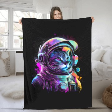 Discover Cat Paws Outer Space Cat Kitty Astronaut Animal Face Galaxy Cat Lover 1 Fleece Blankets