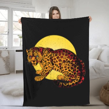 Discover Halloween Orange jaguarss Cat Yellow Moon light Graphic Art Fleece Blankets