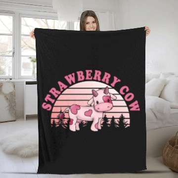 Discover Cattle Cow Strawberry Cow Cute Design Fleece Blankets