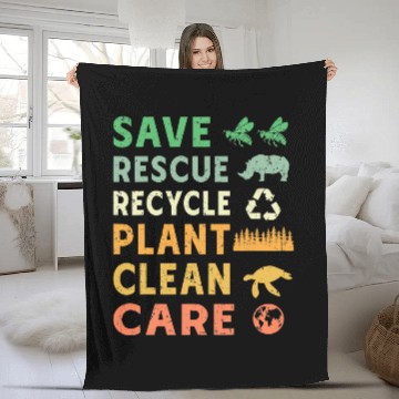 Discover Cool Recycle Reuse Renew Rethink quote Earth Day Environment 4 Fleece Blankets