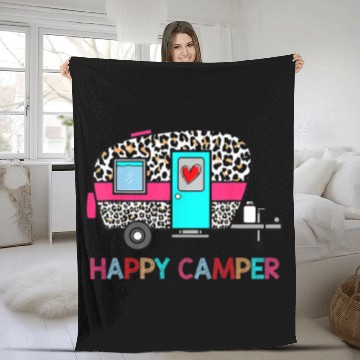 Discover Camping Camp Happy Summer Camp Camping Leopard Funny Glamping 2 Camper Fleece Blankets
