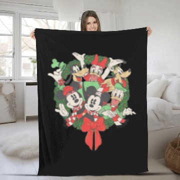 Discover Disney Group Shot Christmas Wreath ,Fleece Blankets Fleece Blankets