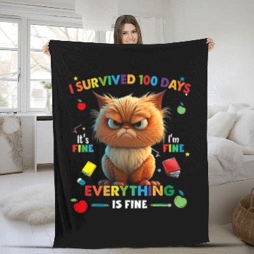 Discover Cat Paws I Survived 100 Day Its Fine Im Fine Everything Is Fine Cat Fleece Blankets