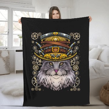 Discover Cat Paws Steampunk Maine Coon Cat Fleece Blankets