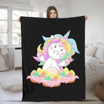 Discover Unicorns Easter Unicorns Lover Bunny Unicorns Holding Easter Egg 2 Fleece Blankets