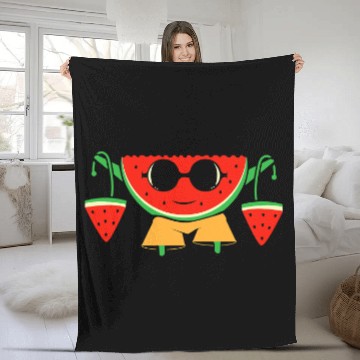 Discover Watermelon Summer Melon With Sunglasses Funny Watermelon Fleece Blankets