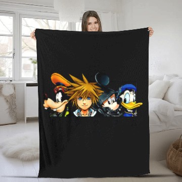 Discover Disneyss Kingdom Hearts Main Characters Panel Chest Kanji Logo Fleece Blankets