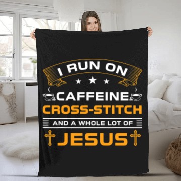Discover Funny Run On Coffee Jesus And CrossStitch For Craft Makers Fleece Blankets