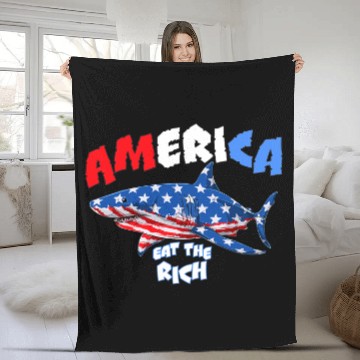 Discover Ocean Shark AMERICA EAT THE RICH SHARK ATTACH Fleece Blankets