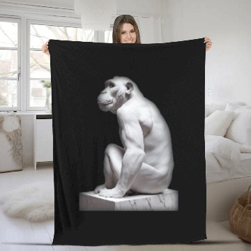 Discover WhiteMarble Statue Of A Chimpanzee Fleece Blankets
