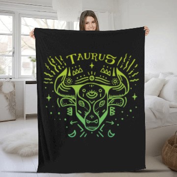 Discover Taurus Zodiac Sign Astrology Art HandDrawn Green Taurus Fleece Blankets