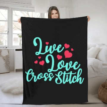Discover Womens Live Love Cross Stitch Fleece Blankets