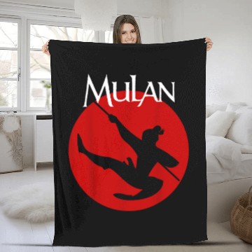Discover Disney Mulan Silhouette In Action Red Circle Gra Fleece Blankets