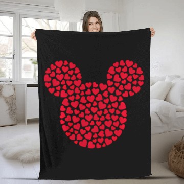 Discover Disney Mickey Mouse Icon Filled With Red Hearts Fleece Blankets