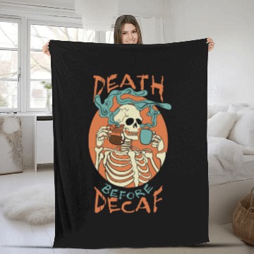 Discover Death Before Decaf Skeleton Coffee Addict Fleece Blankets