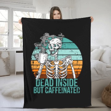 Discover Dead Inside But Caffeinated Retro Distressed Black Coffee Fleece Blankets