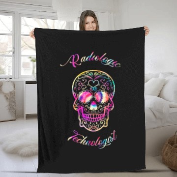 Discover Radiologic Technologist Sugar Skull Skeleton Head Rad Tech Fleece Blankets