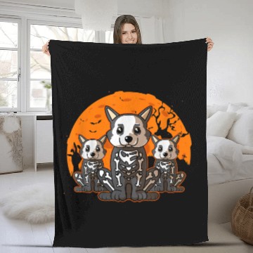 Discover Corgi Skeleton Halloween Cute Graphic Fleece Blankets
