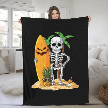 Discover Skeleton Surfing Halloween Hawaii Surfer Fleece Blankets