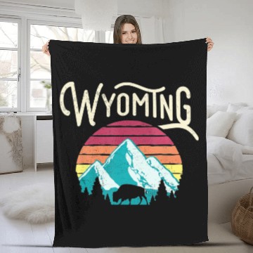 Discover Retro Wyoming Mountains State Wildlife Fleece Blankets
