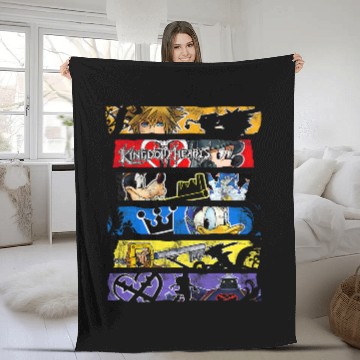 Discover Disneys Kingdom Hearts Epic Character Panels Distressed Logo Fleece Blankets