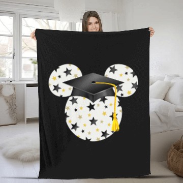 Discover Disney Mickey Head Graduation Hat Star Fill Fleece Blankets
