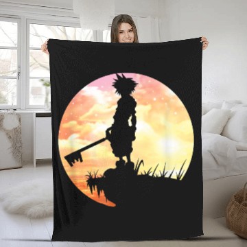 Discover Disneyss Kingdom Hearts Sora Sunset Silhouette Pose Chest Logo Fleece Blankets