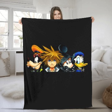 Discover Disneyss Kingdom Hearts Main Characters Panel Chest Kanji Logo Fleece Blankets